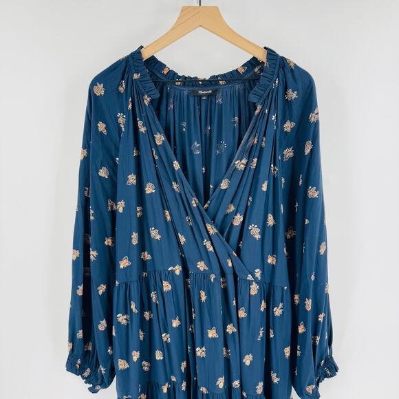Madewell Plus Challis Floral Midi Dress Navy Boho Long Sleeve Tiered Flowy 2X - Picture 5 of 13